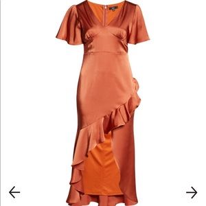 Lulu’s Satin Ruffled Flutter Sleeve Maxi Dress